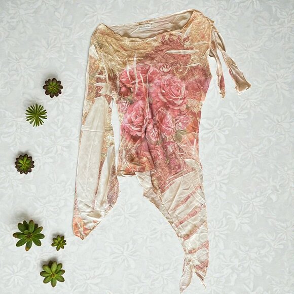 Vintage Charlotte Russe Rose + Beige Asymmetrical Mermaid Top - Picture 5 of 10